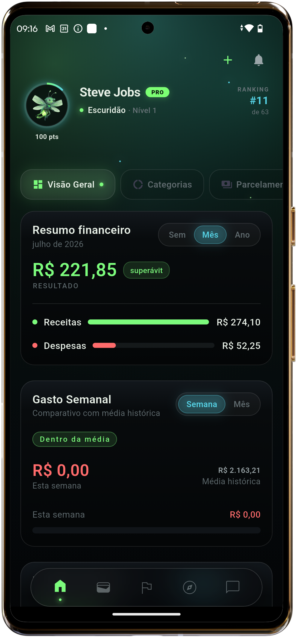 Prévia do Loomi rodando no Android